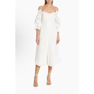 Cult Gaia Ruffle Linen Silk Blend Off Shoulder Simona Dress Off White US 4 $558